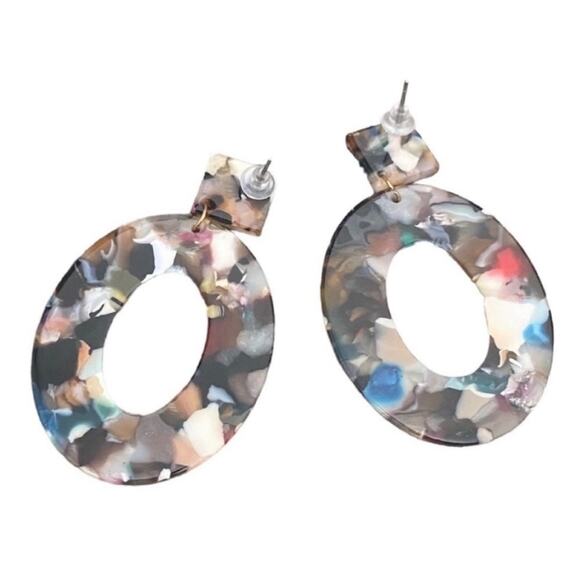 Multicolor Acrylic Marble Open Circle Drop Earrings - Picture 2 of 3